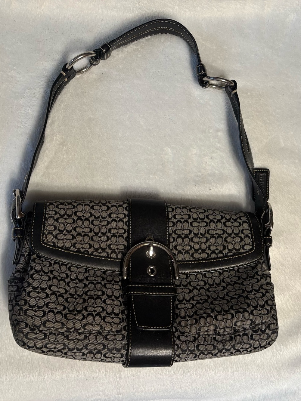 Coach Black and Gray Signature Jacquard Shoulder Bag